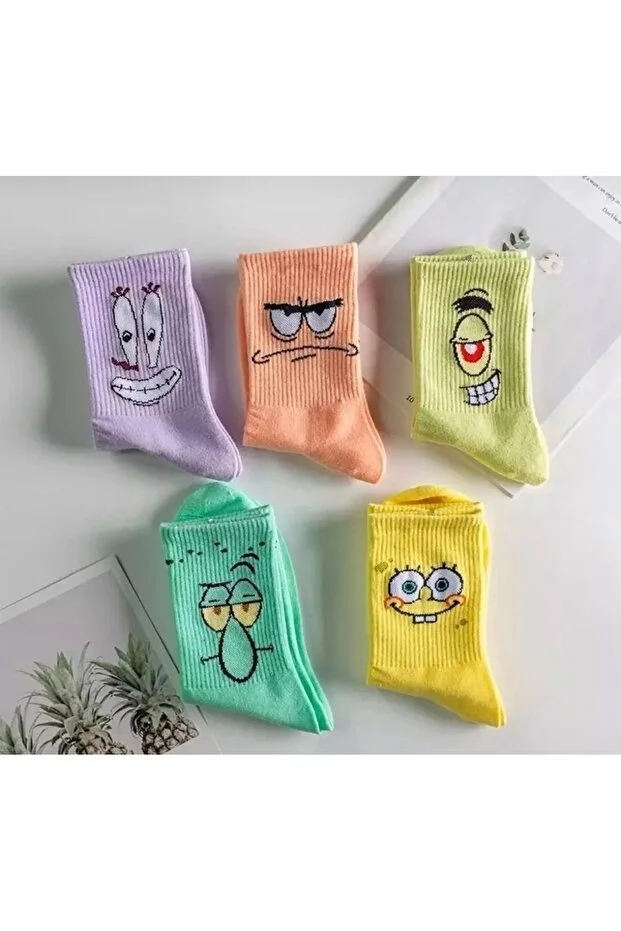 5'li Desenli Kolej Çorap Seti Sünger Bob Kolej